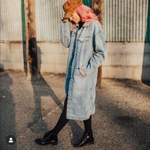 Denim faux fur lined coat